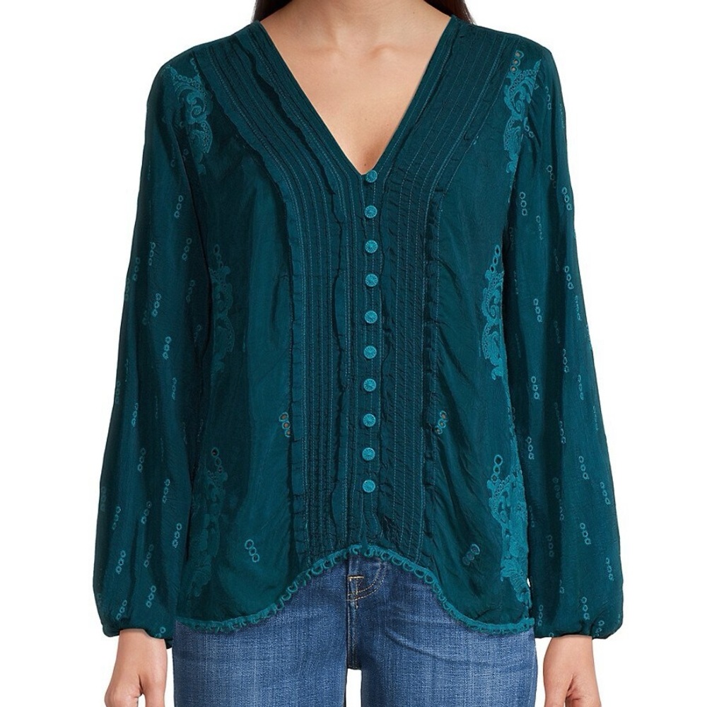 Johnny Was Teal Bellamo Darcy Blouse